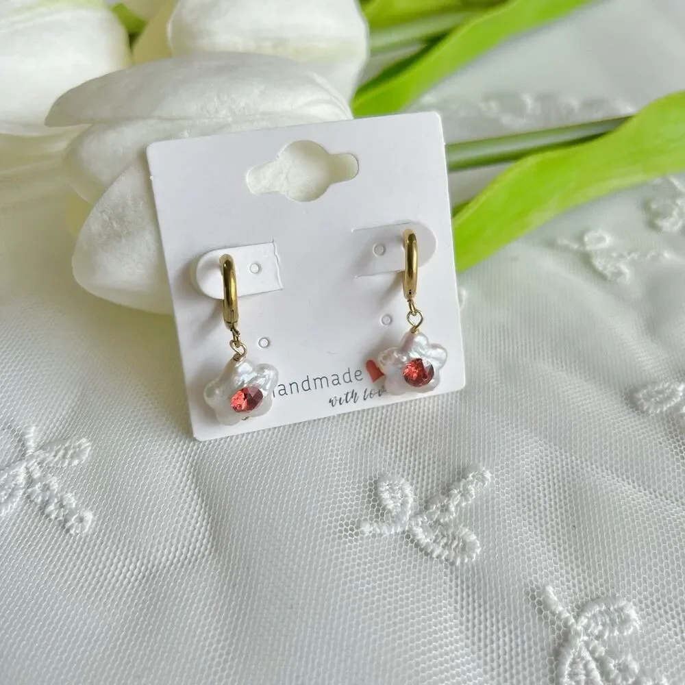 Natural Freshwater Pearl Earrings Bohemian Baroque Real Flower Drop 925 Silver - Picture 3 of 4